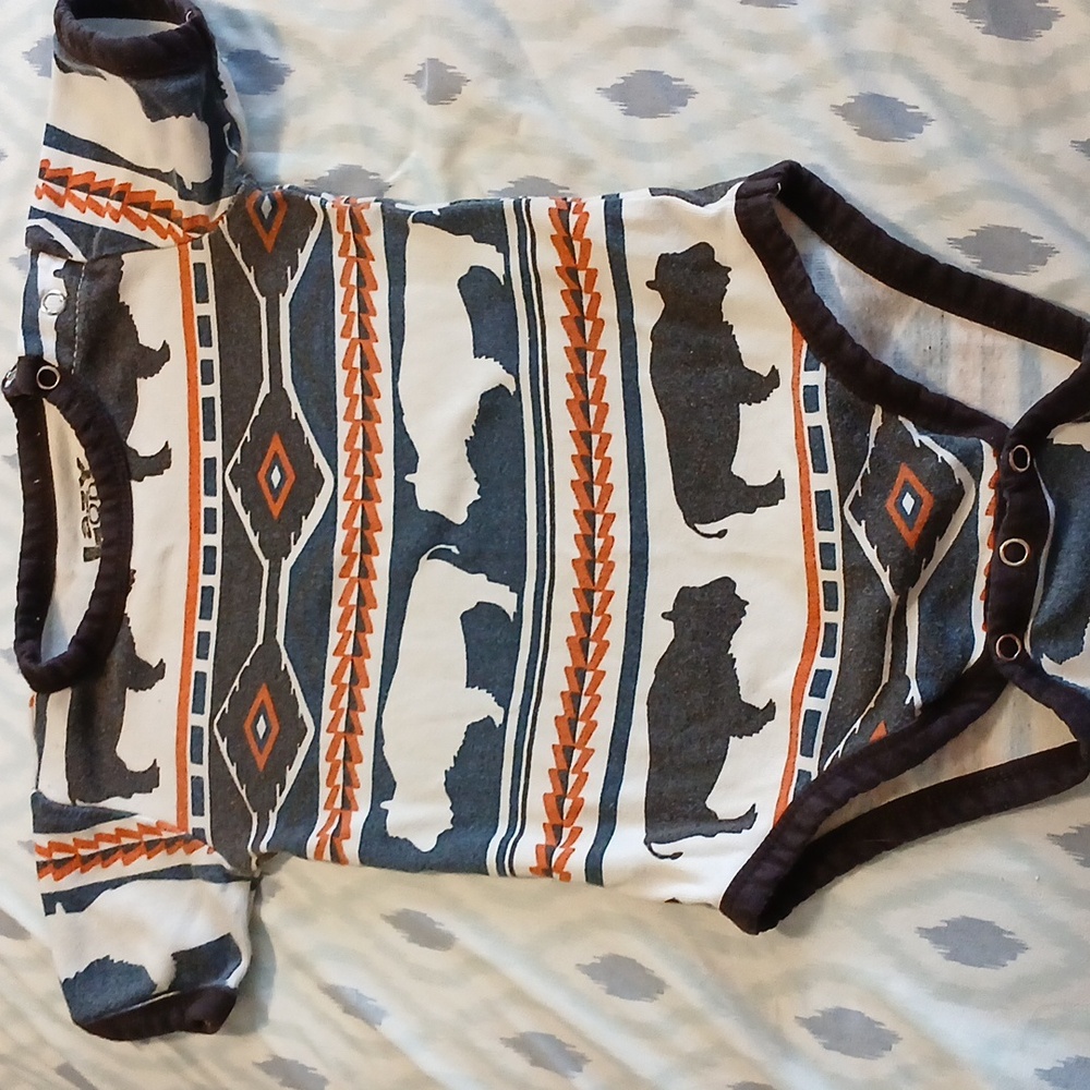 Lazy One Yellowstone Buffalo Fair Isle Infant  onesie 18M